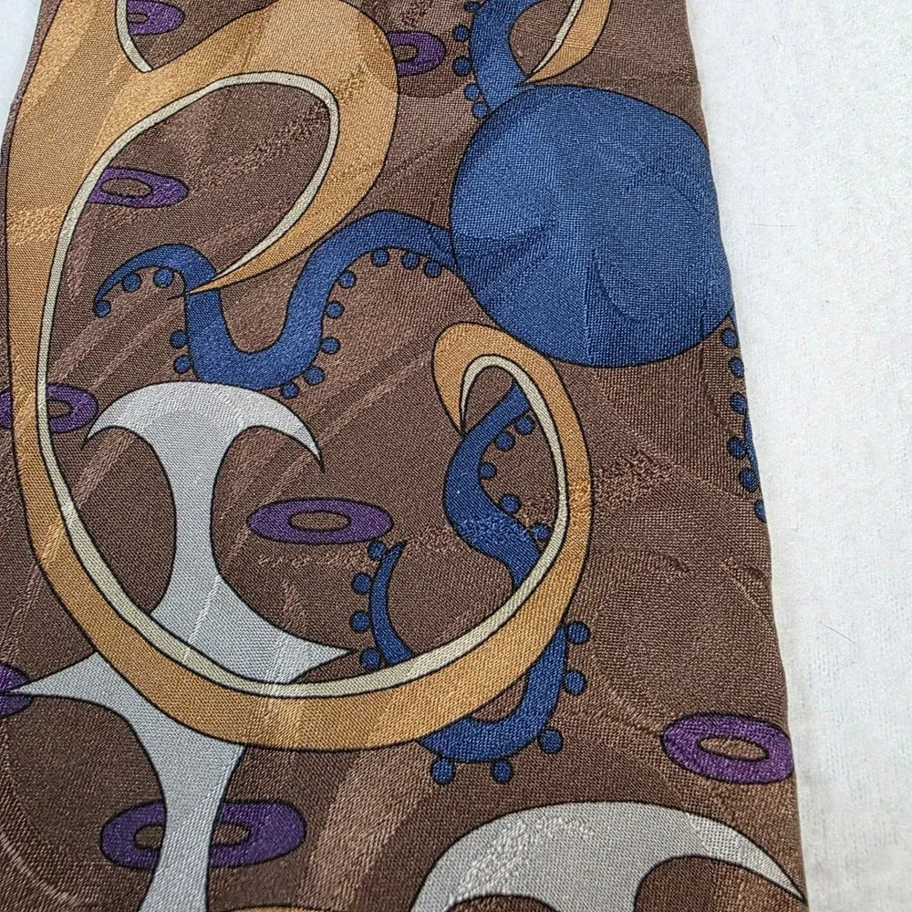 Medina Childrens Service Silk Tie Brown Blue Abstract Tentacle Wide Necktie USA
